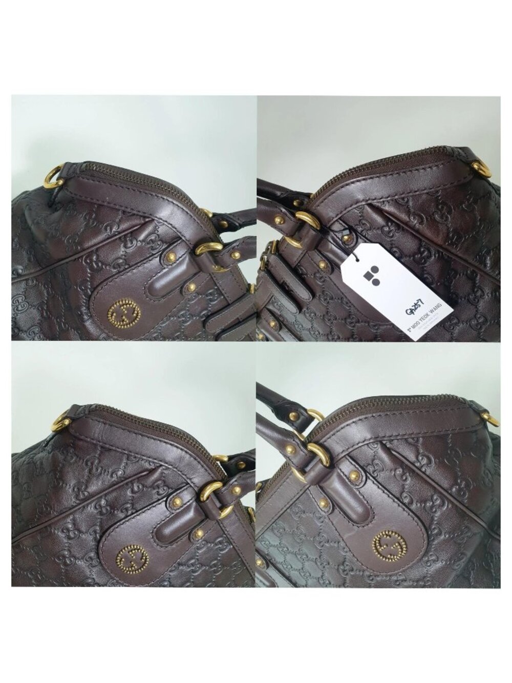 Authentic Gucci Guccissima Leather Boston Bag Brown GG Monogram Satchel Luxury - Picture 7 of 11